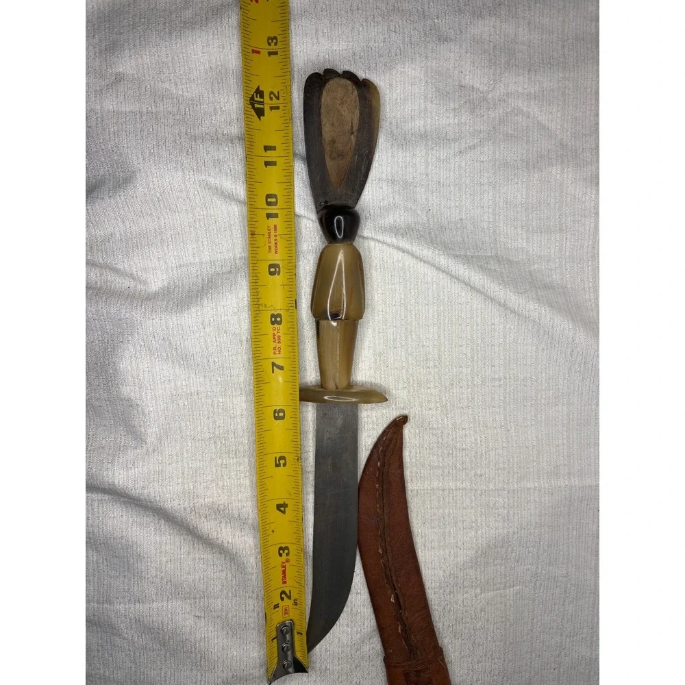 Vintage‎ Tribal Horn Handle Dagger Knife with Leather Sheath Collectible